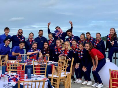 Fourth of July staff posing for picture.