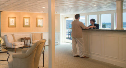 Receptionist and man.